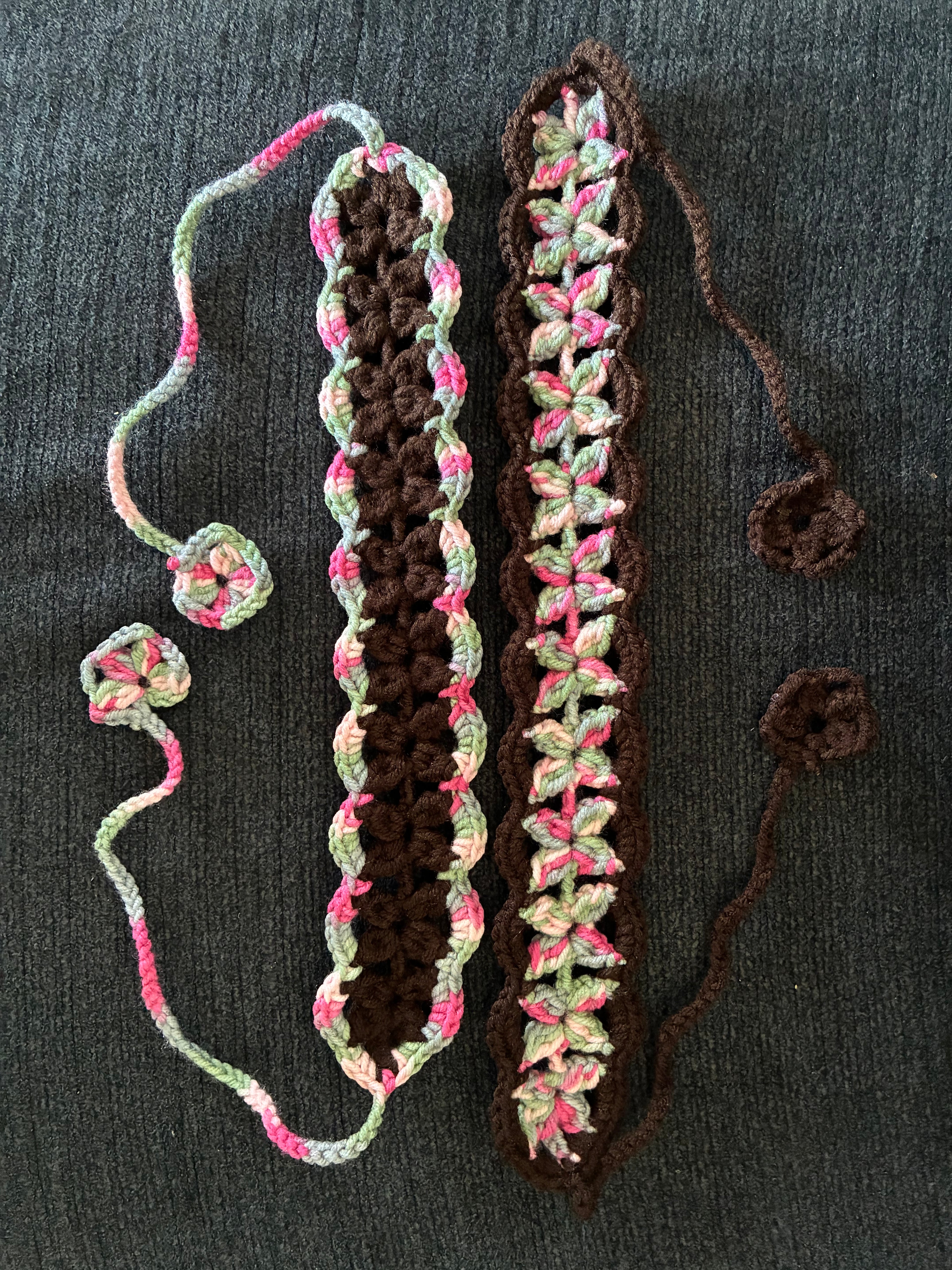 Brown & Pink/Green Variegated Headband Set